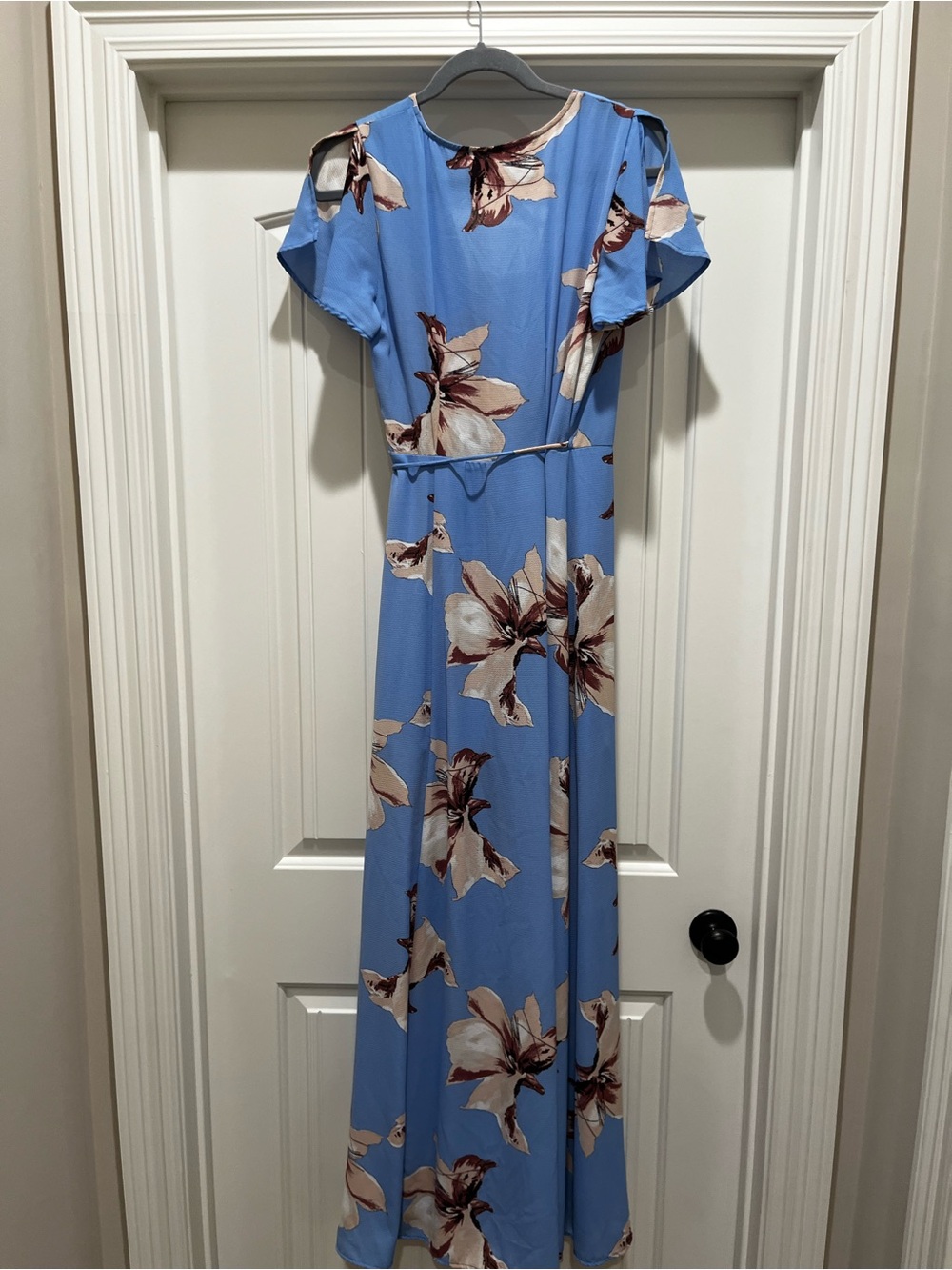 Sky Blue Floral Wrap Maxi Dress with Tie Waist - Picture 2 of 2